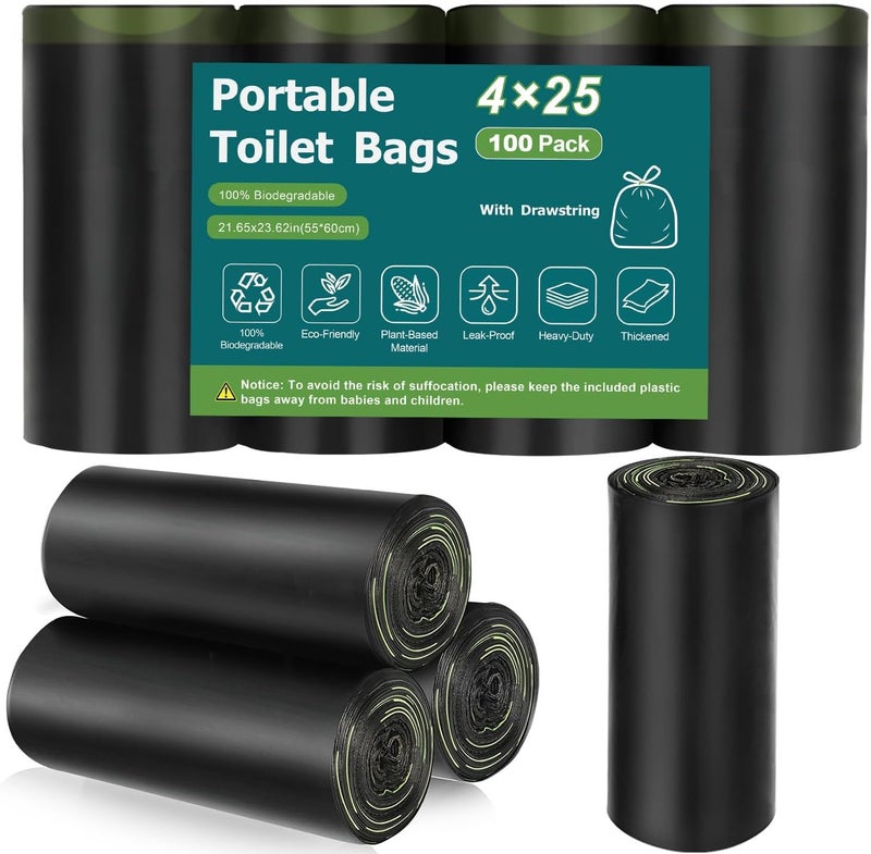 NMLLIFE 100 Portable Toilet Bags, Biodegradable with Drawstring & Lemon Scent, for 5-8 Gallon Bucket Seat for Outdoor Camping Car Travel - Image 1